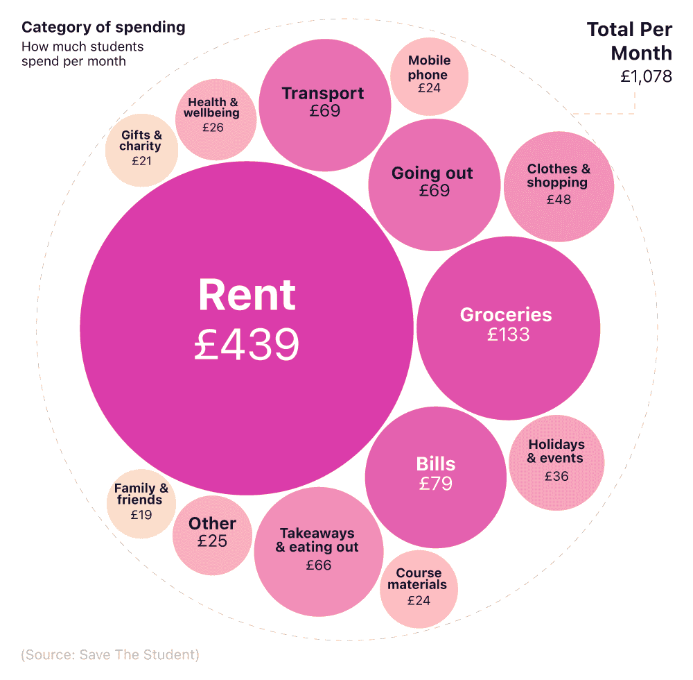 A bubble chart showing what students spend their money on