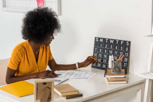 Woman checking calendar