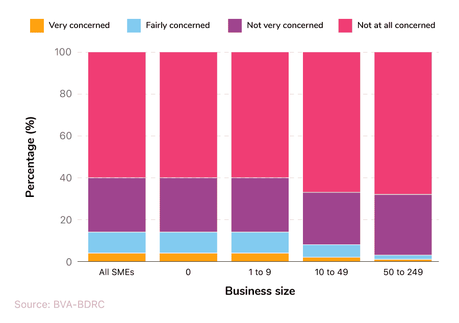 100% stacked column chart showing how concerned SMEs are about repaying external finance