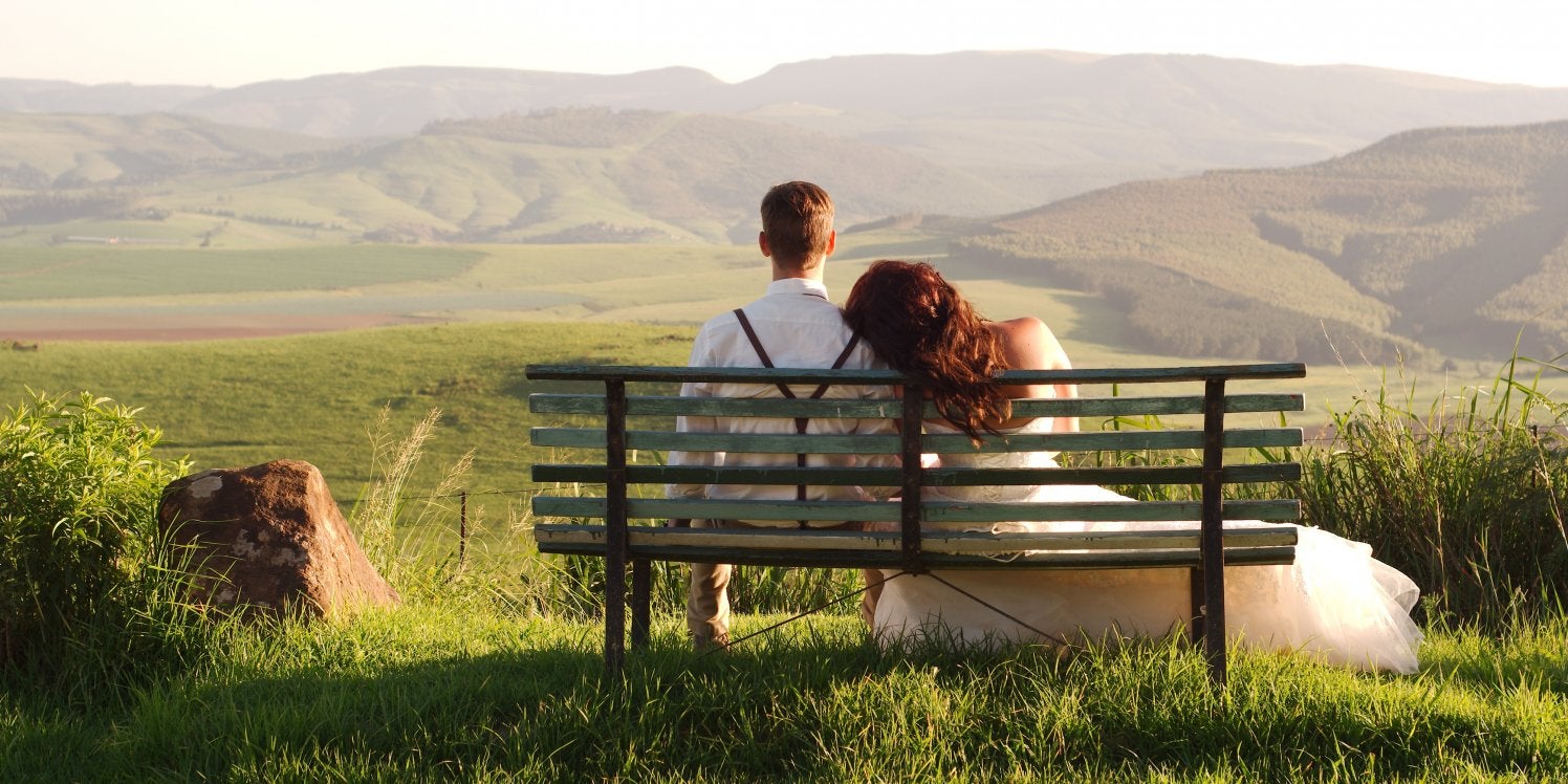 A couple enjoying the view over the countryside