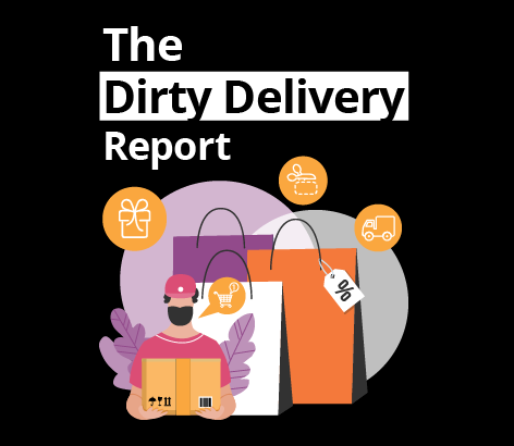 A graphic showing shopping bags, a delivery driver and a title which reads: The Dirty Delivery Report.
