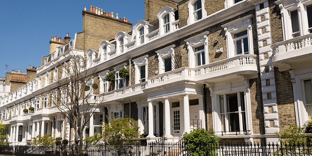 Row of restored elegant Victorian houses