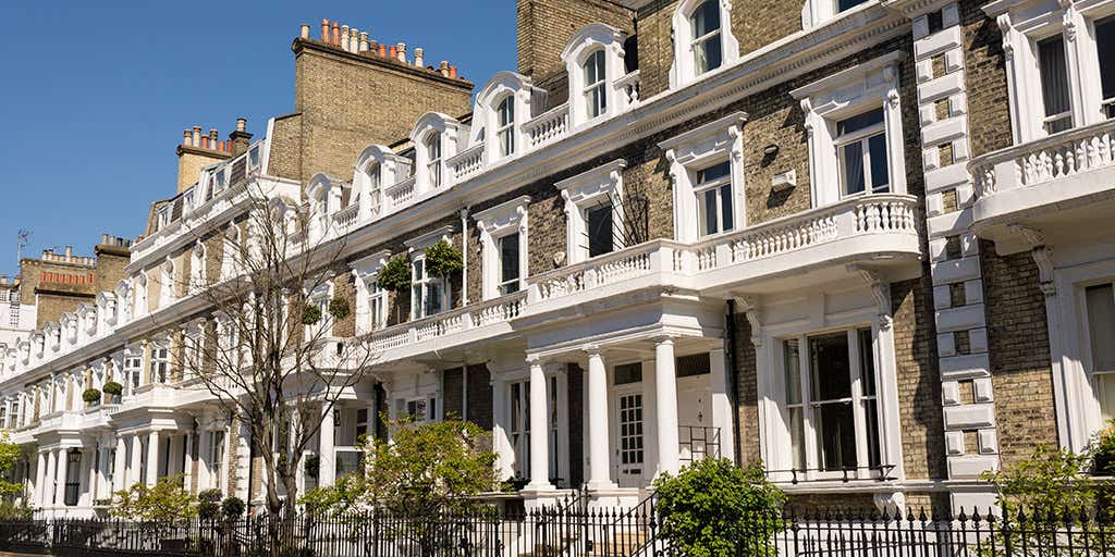 Row of restored elegant Victorian houses