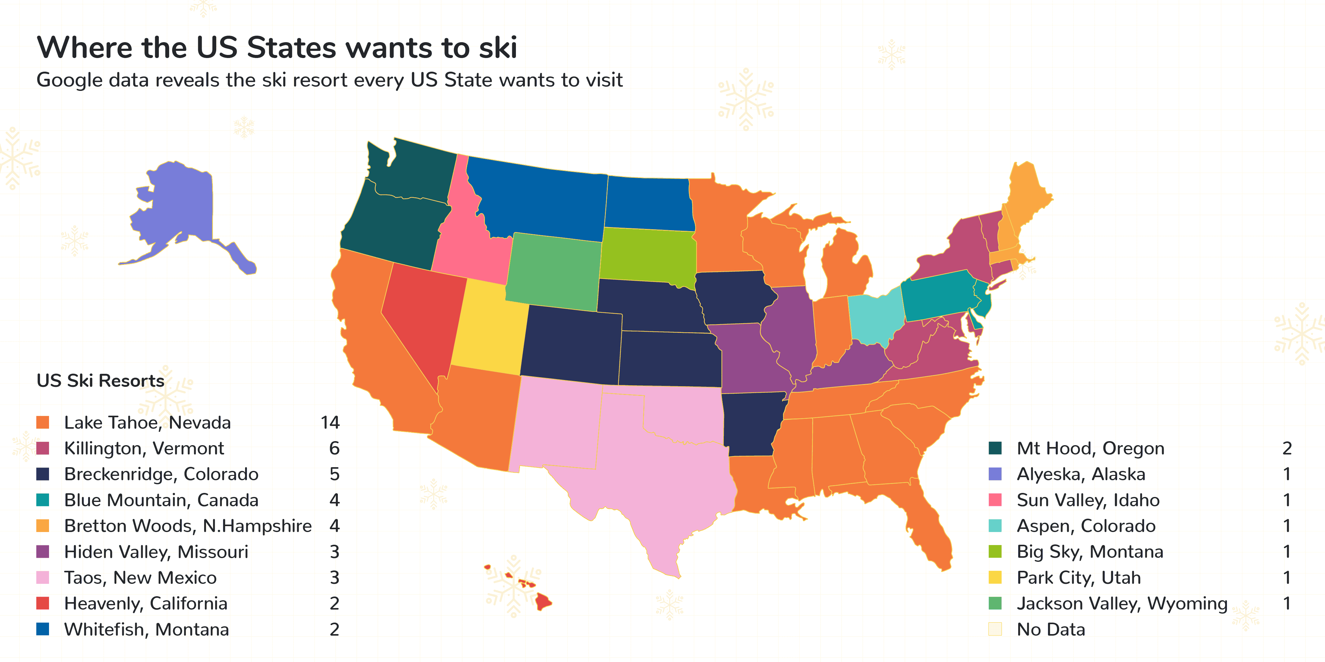 Graphic / map of where the US wants to ski the most