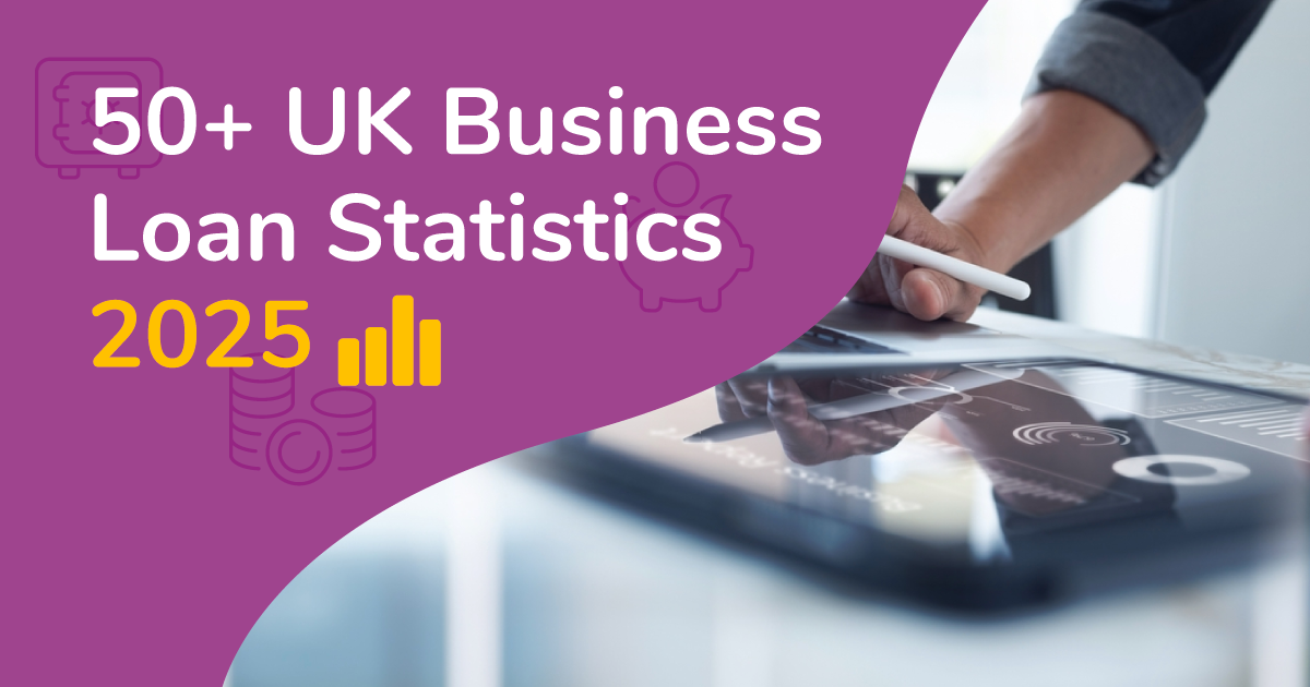 A feature image showing someone managing paperwork alongside the title '50+ Business Loan Statistics 2025'