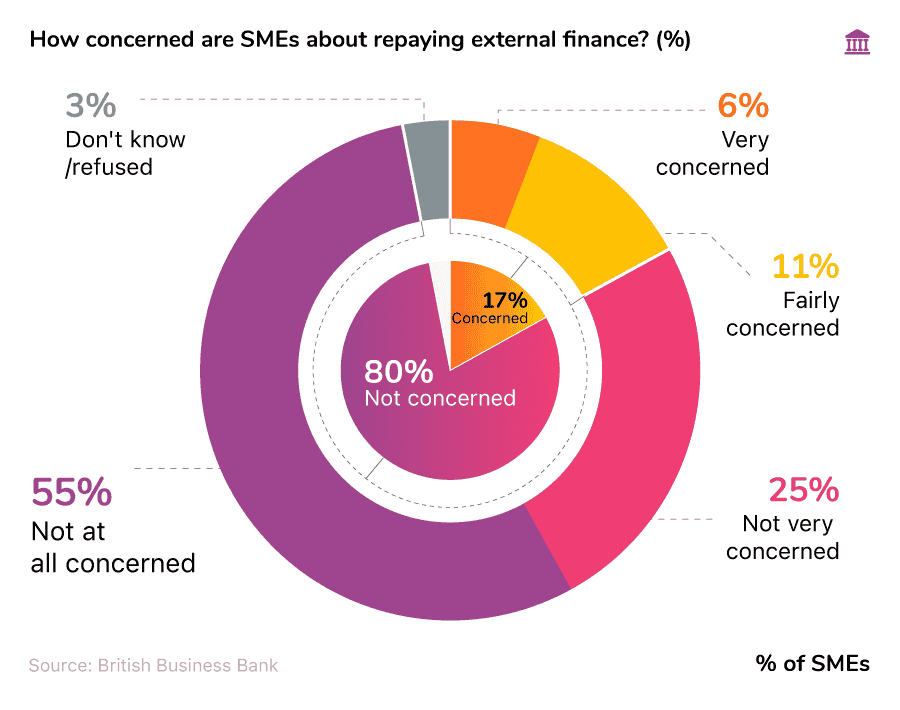 Donut chart documenting how concerned SMEs feel about repaying external finance in 2023