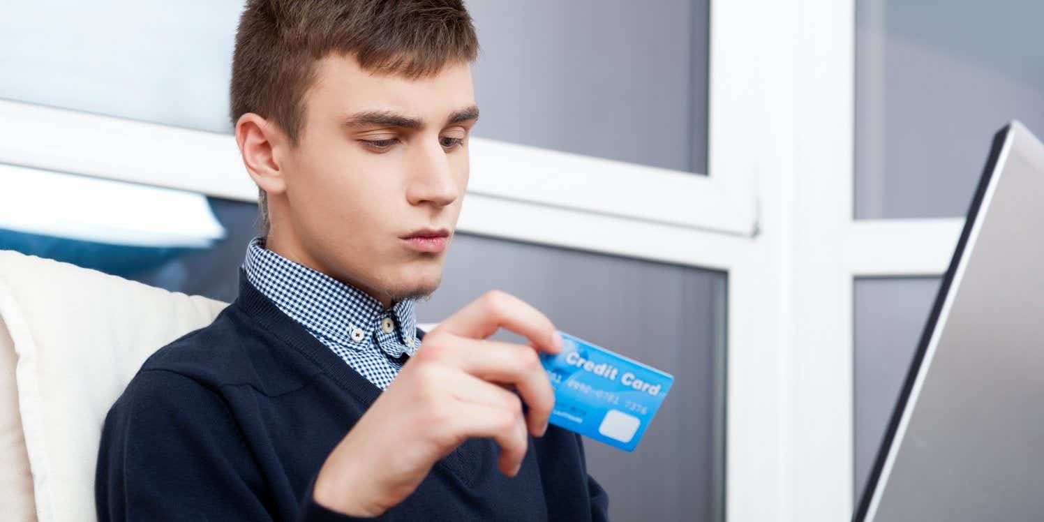 Young man shopping online