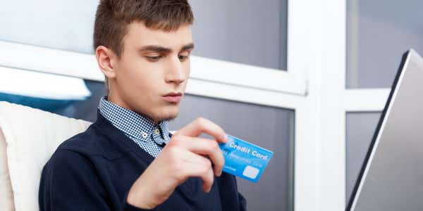 Young man shopping online