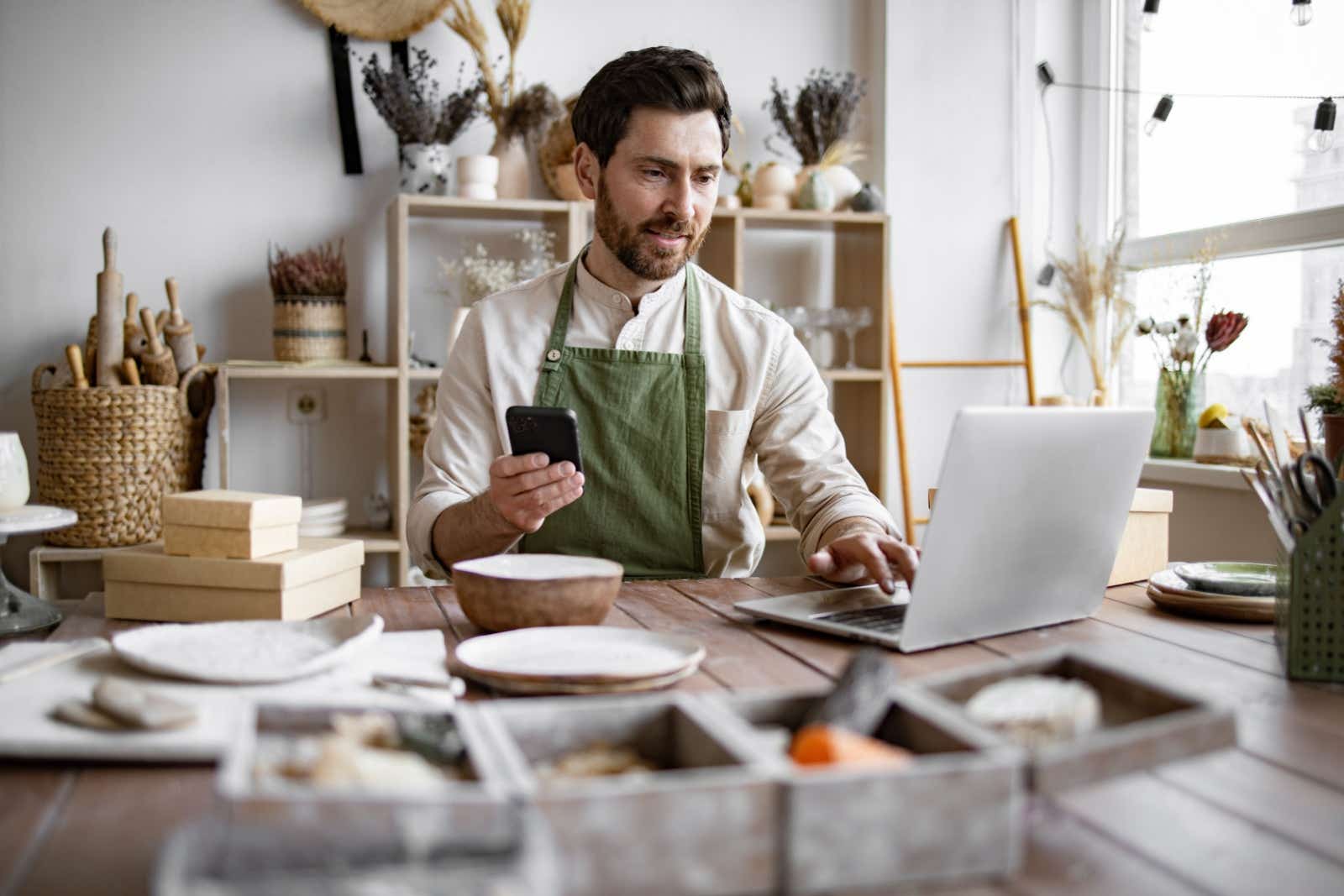 Craftsman working in his studio