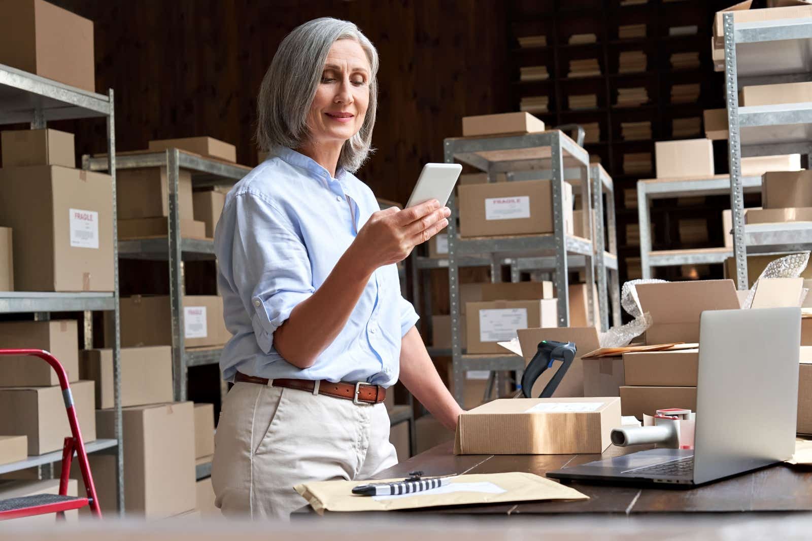 Business woman dealing with orders.