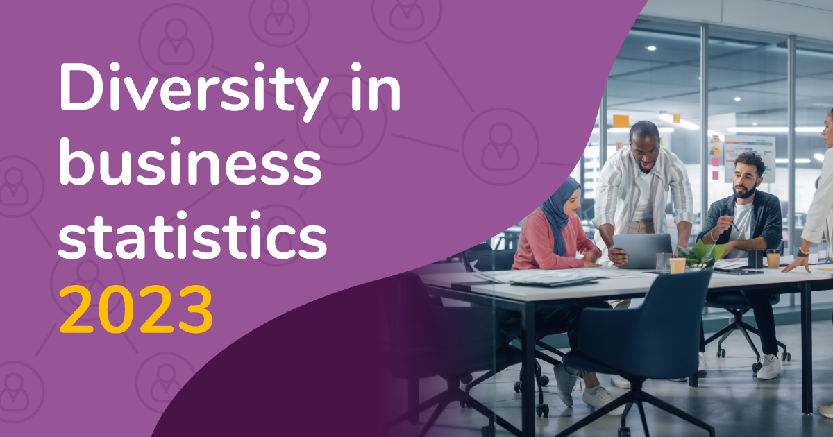 A picture of a diverse team having a group meeting. The title "Diversity in business statistics" is written over the top.