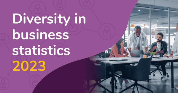 A picture of a diverse team having a group meeting. The title "Diversity in business statistics" is written over the top.