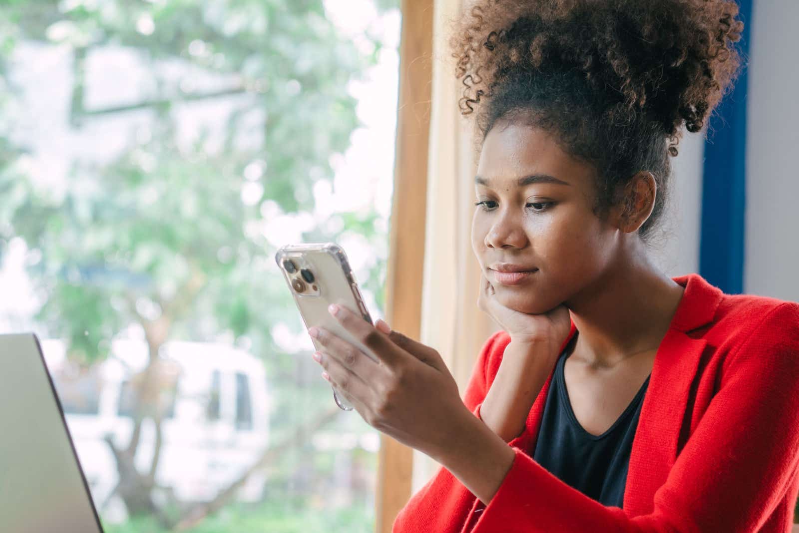 Woman thinking about switching bank accounts