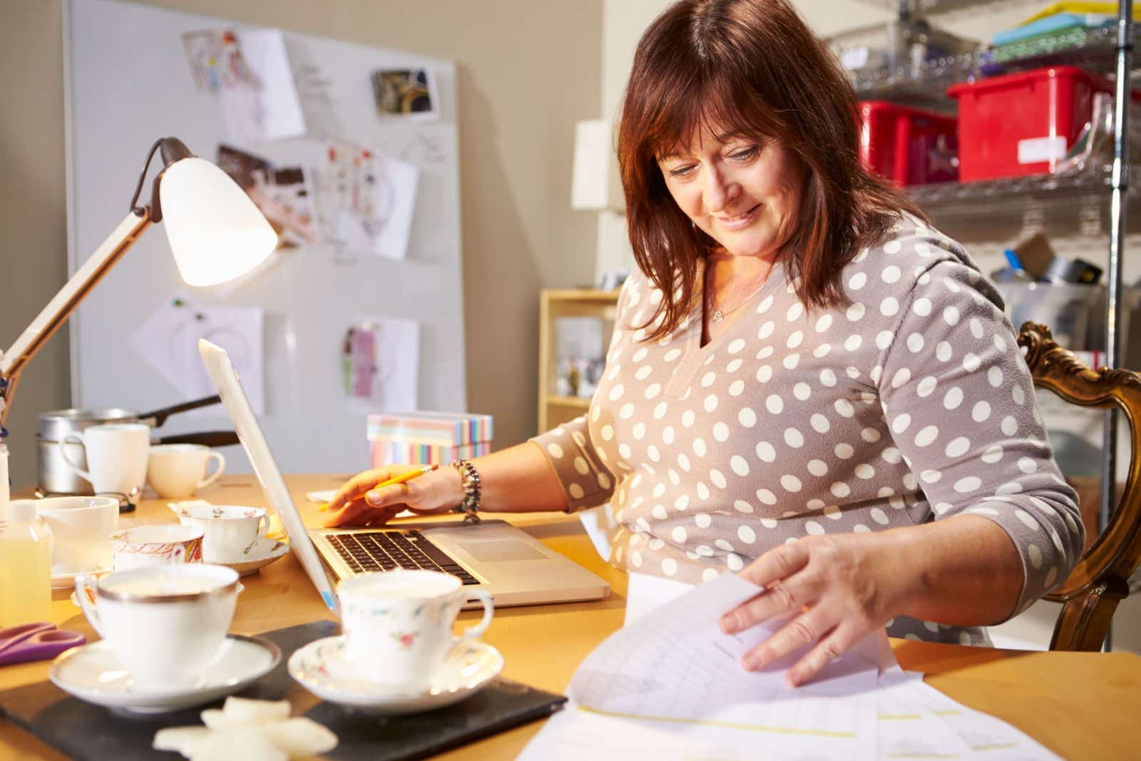 Businesswoman doing her paperwork.